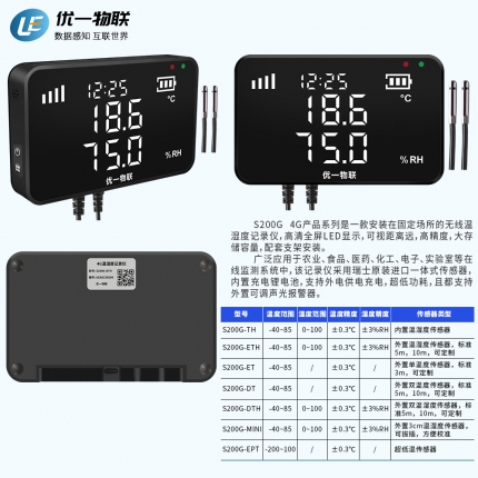 S200G-DTH 4G無線雙溫濕度記錄儀